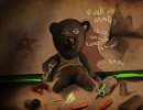 3D Bild: Anarchie im Kinderzimmer, Teddy allein zuhaus