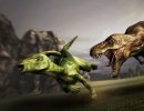 3D Bild: T-rex hunts a parasaurolophus