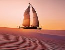 3D Bild: Ols Sailing Boat in Sanddune Sunset 
